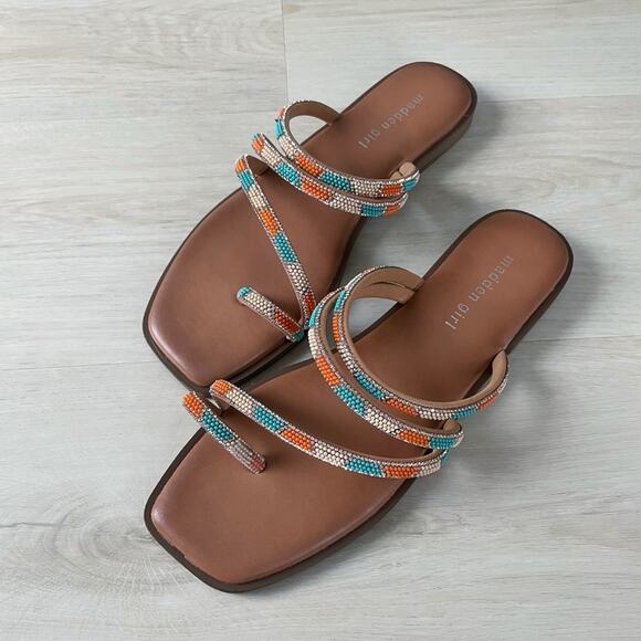 Madden Girl NEW Beaded Strappy Sandals Teal Coral Size 8 - Picture 7 of 12